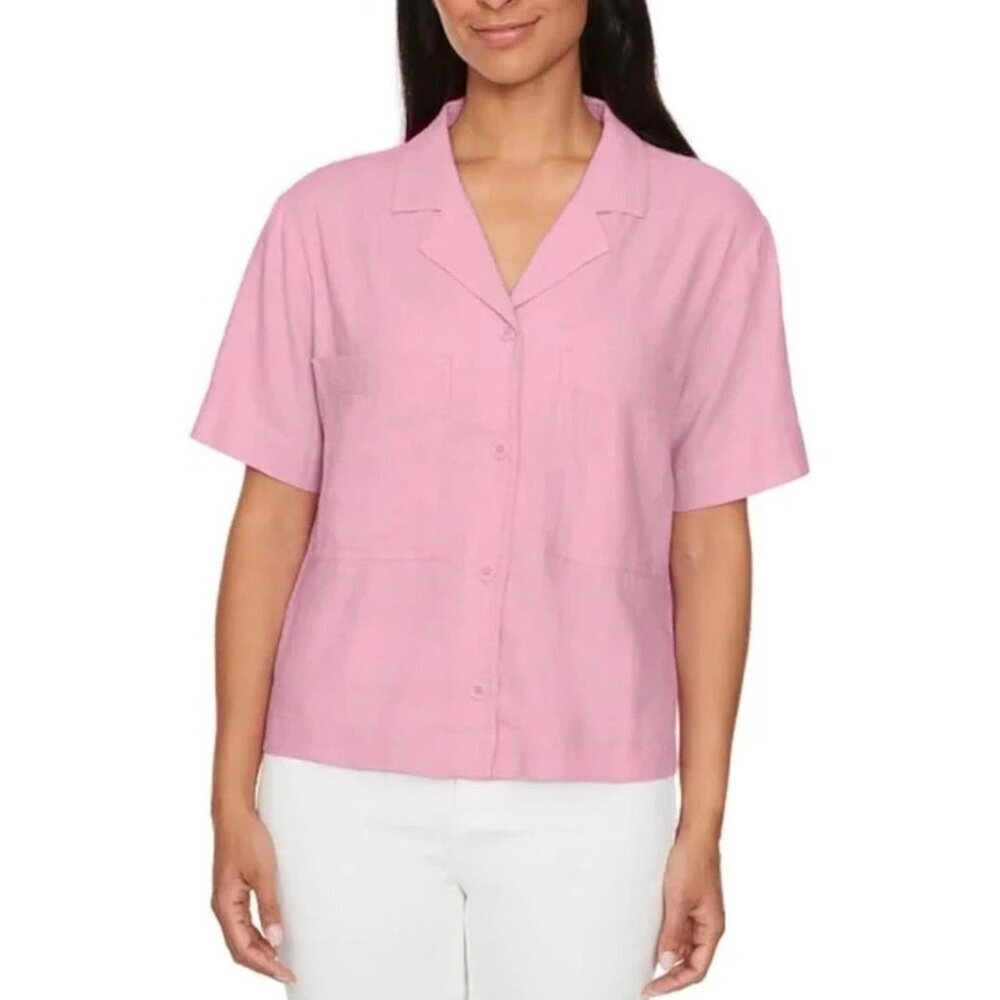 Buffalo David Bitton Women's L Pink Linen Blend Button-Up Shirt N1117